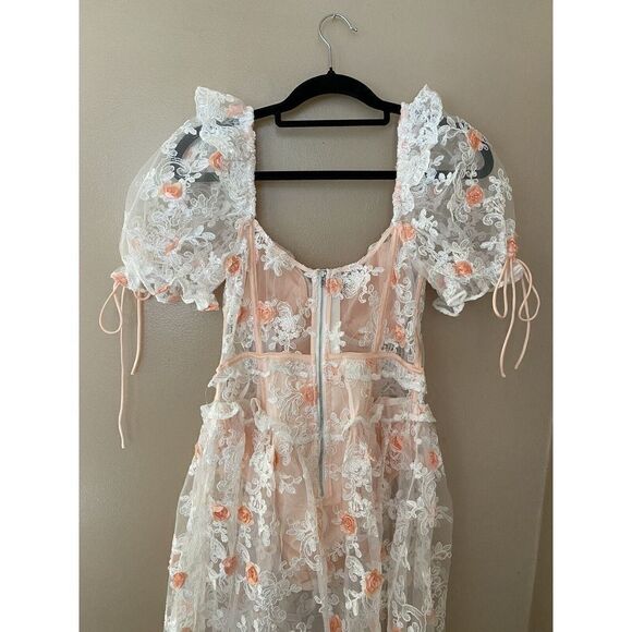 For Love and Lemons Tessa White Floral Appliqué Embroidered Midi Dress Sz M $369 - Picture 16 of 16